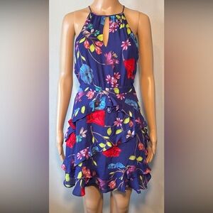 Parker Women's Dress Size 4 Floral Ruffle Sleeveless Halter Silk Blend Fit&Flare